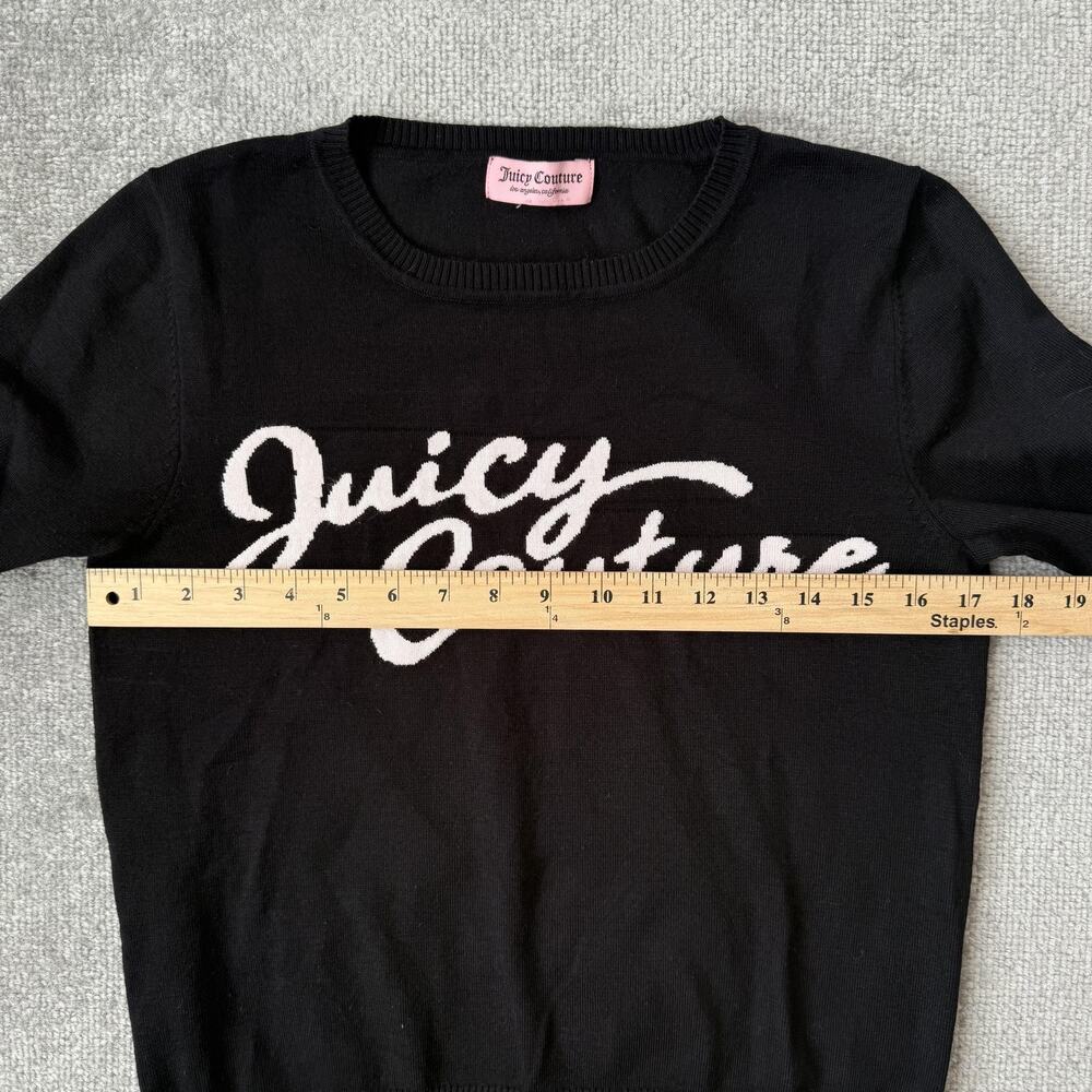 Juicy Couture Sweater Womens Medium Black Crewneck Pullover Logo Spell Out Knit - Picture 5 of 7